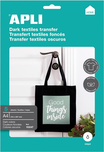 Apli T-shirt Transfer Paper pour textile noir ou foncé, paquet de 5 feuilles