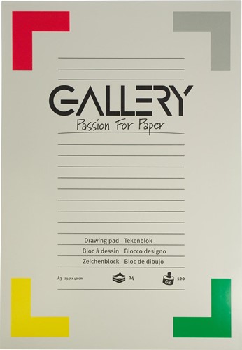 Gallery papier à dessin, 120 g, ft 29,7 x 42 cm, A3, papier sans bois, bloc de 24 feuilles