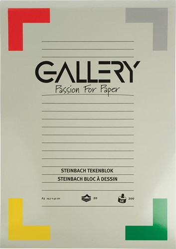 Gallery Steinbach papier à dessin, 200 g, ft 29,7 x 42 cm, A3, grainé, bloc de 20 feuilles