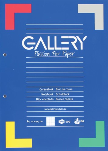 Gallery cursusblok, ft A4, 80 g/m², 2-gaatsperforatie, geruit 5 mm, 100 vel
