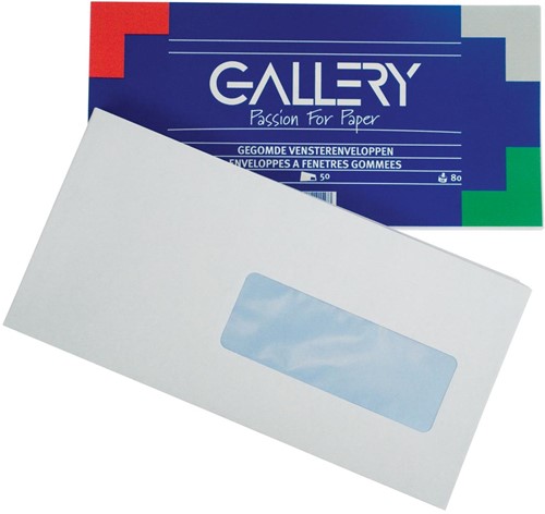 Gallery enveloppen ft 114 x 229 mm, met venster rechts, gegomd, pak van 50 stuks