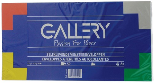 Gallery enveloppen 114 x 229 mm, met venster rechts, stripsluiting, pak 50 stuks