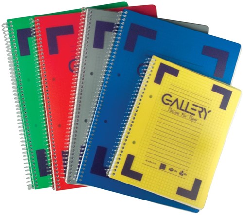 Gallery cahier à reliure spirale Traditional A5, 2 trous, quadrillé 5 mm, couleurs assorties, 160 pages