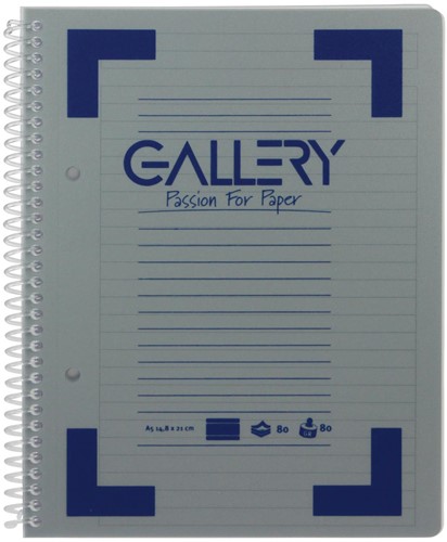 Gallery cahier à reliure spirale Traditional A5, 2 trous, ligné, couleurs assorties, 160 pages
