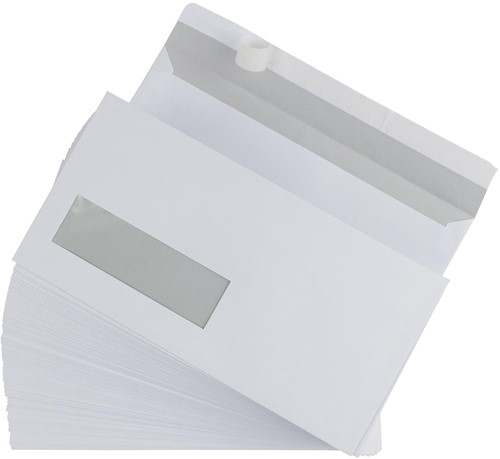 Gallery enveloppen ft 110 x 220 mm, venster links, stripsluiting, doos van 500 stuks