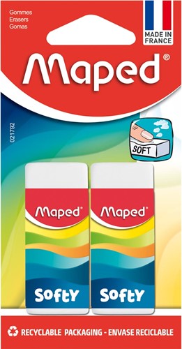 Maped gomme Softy format moyenne, blister de 2 pièces
