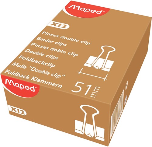 Maped clip foldback 51 mm, noir, boîte de 12 pièces