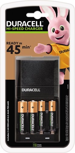 Duracell batterijlader Hi-Speed Advanced Charger, inclusief 2 AA en 2 AAA batterijen, op blister 1 Stuk
