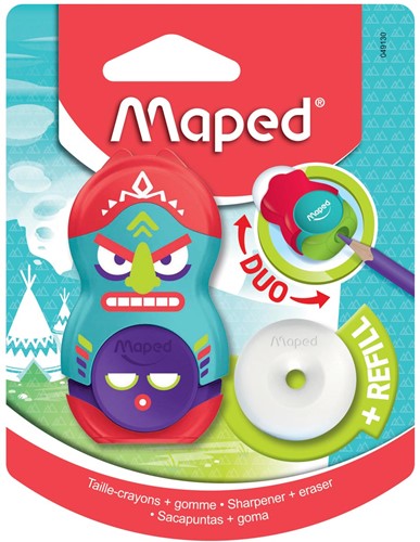 Maped taille-crayon + gomme Totem, blister de 1 pièce