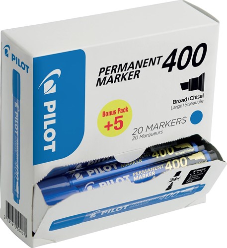 Pilot marqueur permanent 400, boîte de 15 + 5 pièces, bleu