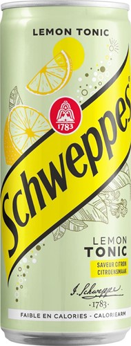Schweppes Lemon Tonic, boisson rafraîchissante, sleek canette de 33 cl, paquet de 24 pièces