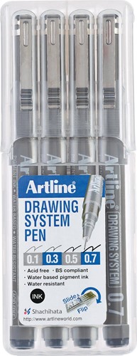 Fineliner Drawing System étui de 4 pièces: 0,1 - 0,3 - 0,5 et 0,7 mm