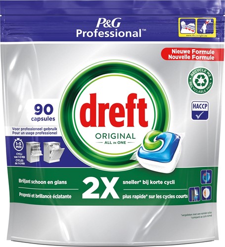 Dreft Original Regular tablettes pour lave-vaisselle, paquet de 90 capsules