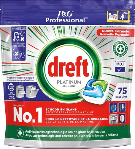 Dreft Platinum Regular tablettes pour lave-vaisselle, paquet de 75 capsules