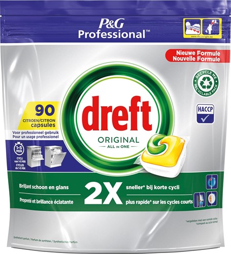 Dreft Original Lemon tablettes pour lave-vaisselle, paquet de 90 capsules