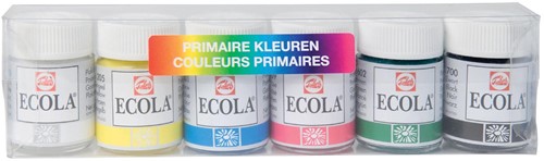 Talens Ecola plakkaatverf potje van 16 ml, etui met 6 potjes in geassorteerde kleuren