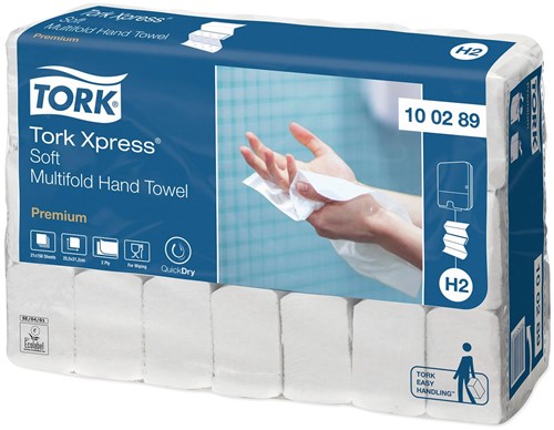 Tork essuie-mains en papier Xpress, Soft, multifold, 2 plis, 150 feuilles, système H2, paquet de 21 pièce 21 PAK