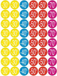 Apli étiquettes remises de -30% jusqu'à -70%, couleurs assorties