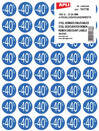Agipa Etiquettes remises -40%, bleu, paquet de 192 pièces, amovible