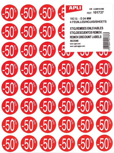 Agipa Etiquettes remises -50%, rouge, paquet de 192 pièces, amovible