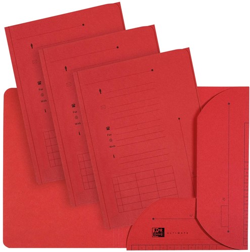 OXFORD Ultimate sous-dossiers, format A4, en carton, avec 2 rabats, paquet de25 pièces, rouge