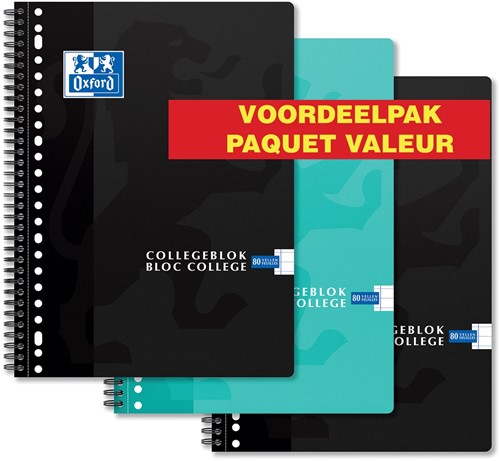 Oxford School collegeblok, ft A4+, 160 bladzijden, 23 gaats, kantlijn, gelijnd, 3 stuks