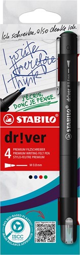 STABILO dr!ver fineliner, medium punt, geassorteerde kleuren, blister van 4 stuks