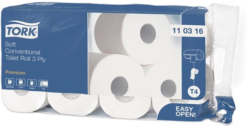 Tork Premium papier toilette extra soft, 3 plis, 250 feuilles, système T4, blanc, paquet de 8 rouleaux 8 Rol