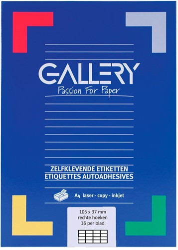 Gallery étiquettes blanches, ft 105 x 37 mm (l x h), coins carrés, boîte de 1.600 étiquettes