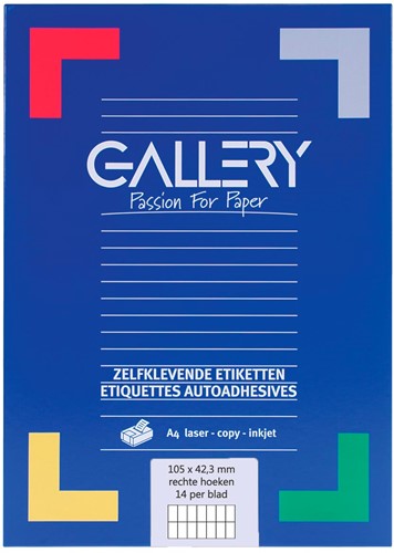 Gallery étiquettes blanches, ft 105 x 42,3 mm (l x h), coins carrés, 14 par feuille