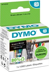 Dymo étiquettes LabelWriter, ft 13 x 25 mm, amovible, blanc, 1000 étiquettes 1000 Stuk