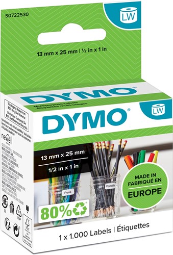 Dymo étiquettes LabelWriter, ft 13 x 25 mm, amovible, blanc, 1000 étiquettes 1000 Stuk