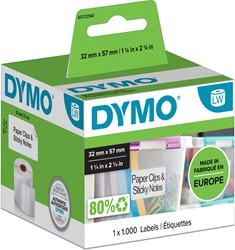 Dymo étiquettes LabelWriter, ft 57 x 32 mm, amovible, blanc, 1000 étiquettes 1000 Stuk