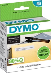 Dymo étiquettes LabelWriter, ft 19 x 51 mm, amovible, blanc, 500 étiquettes 500 Stuk