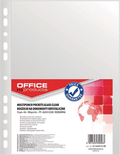 OFFICE products geperforeerde showtas, ft A4, 55 micron, glashelder, pak van 100 stuks