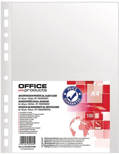 OFFICE products pochette perforée, ft A4, 60 microns, lisse, paquet de 100 pièces