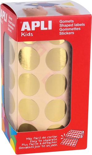 Apli Kids gommettes sur rouleau, cercle 20 mm, 1770 gommettes, or métallique