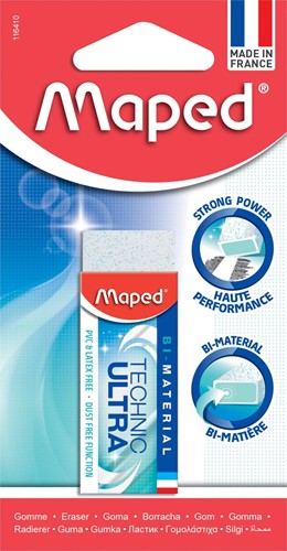 Maped gum Technic Ultra, wit, blister met 1 stuk