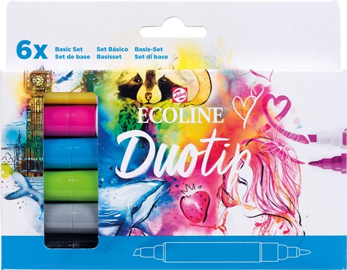 Talens Ecoline Duotip Brush pen, étui de 6 pièces, base