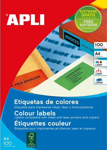Apli Etiquettes colorées ft 210 x 297 mm (l x h), vert, 100 pièces, 1 par feuille