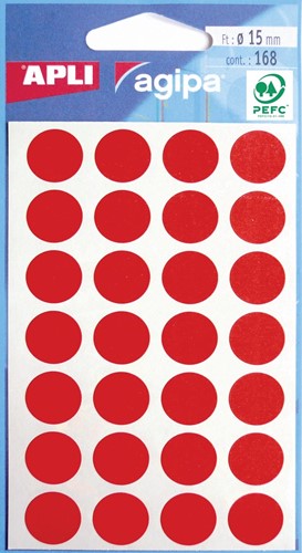 Agipa étiquettes ronds en pochette diamètre 15 mm, rouge, 168 pièces, 28 par feuille