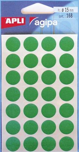 Agipa étiquettes ronds en pochette diamètre 15 mm, vert, 168 pièces, 28 par feuille
