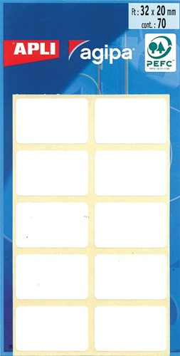 Agipa étiquettes blanches en pochette ft 20 x 32 mm (l x h), 70 pièces, 10 par feuille