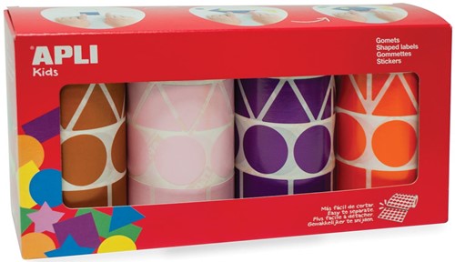 Apli Kids gommettes XL, 4 rouleaux, formes et couleurs assorties (brun, rose, violet et orange)