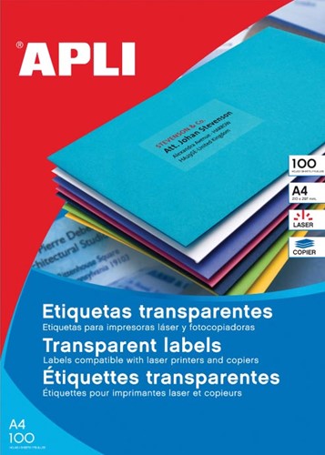 Apli Etiquettes transparentes ft 70 x 37 mm (l x h), 2.400 pièces, 24 par feuille, boîte de 100 feuilles