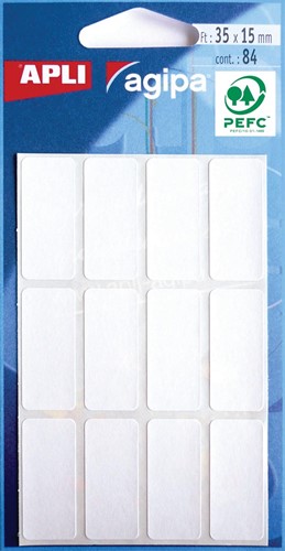 Agipa étiquettes blanches en pochette ft 15 x 35 mm (l x h), 84 pièces, 12 par feuille