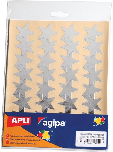 Agipa gommettes métalliques, pochette de 128 pièces, or et argent, étoile 35 mm