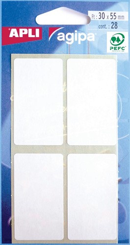 Agipa witte etiketten in etui ft 30 x 55 mm (b x h), 28 stuks, 4 per blad