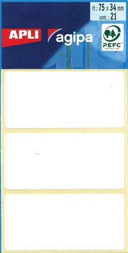 Agipa étiquettes blanches en pochette ft 34 x 75 mm (l x h), 21 pièces, 3 par feuille