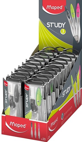 Maped compas Study coffret avec 1 compas Study, 1 gomme, 1 étui-mines, 1 tournevis et 1 taille-mines 1 Stuk